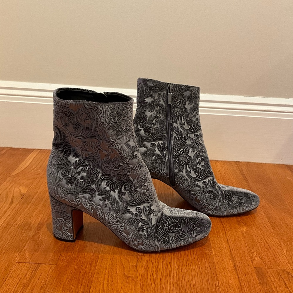 Crushed Velvet Grey Booties